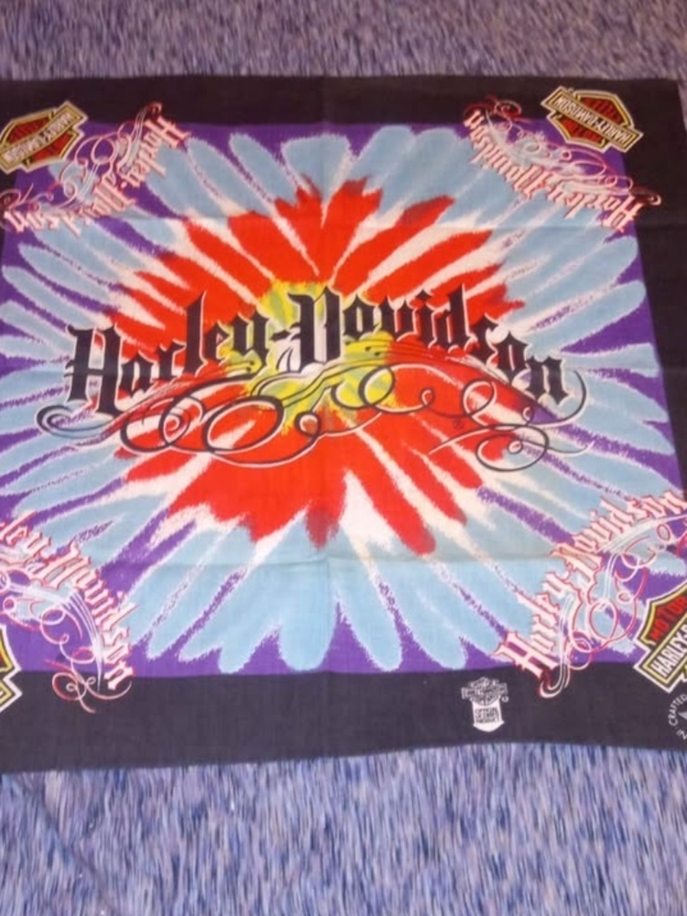 Harley-Davidson Tie-Dye Graphic Scarf in Black & Purple Like New